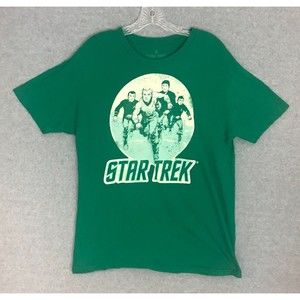 Star‎ Trek Cast Portrait Shirt Mens Medium Spock Kirk Green Short Sleeve Cotton